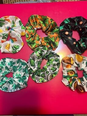 Saint Patrick's Day Shamrock Satin Scrunchies - Assorted Green & White NWOT